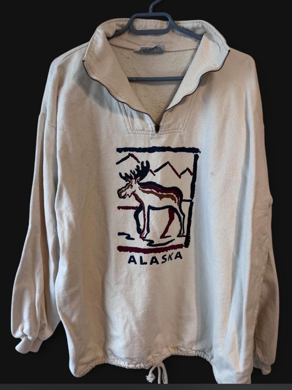 Taylor Cream Quarter-Zip Sweater with Alaska Moose Graphic